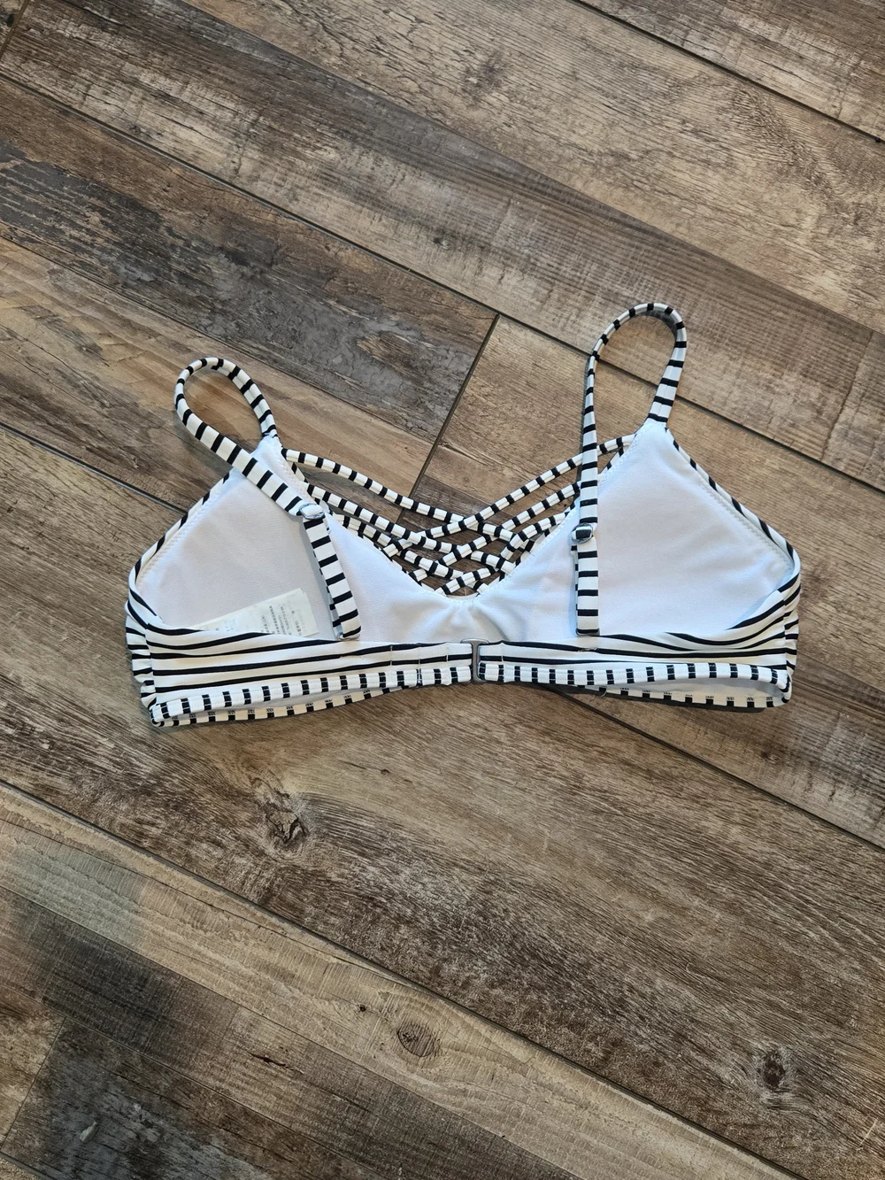Hollister Swim Bralette Bikini Top Black White Stripe Lattice Strappy Medium